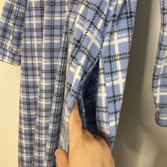 Lanz of Salzburg Nightgown Womens Medium Blue White Plaid Fleece PJs Pockets - Picture 8 of 13